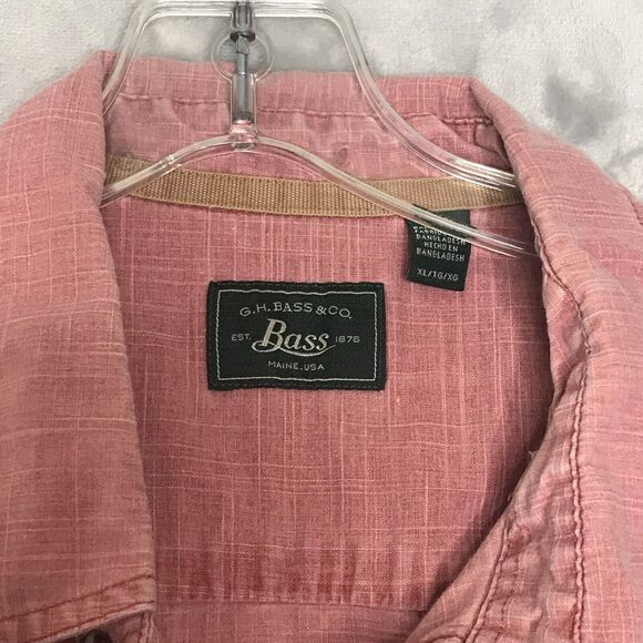 G. H. Bass Shirt Mens XL Red Washed Short Sleeve Button Down Cotton Casual - Picture 5 of 10
